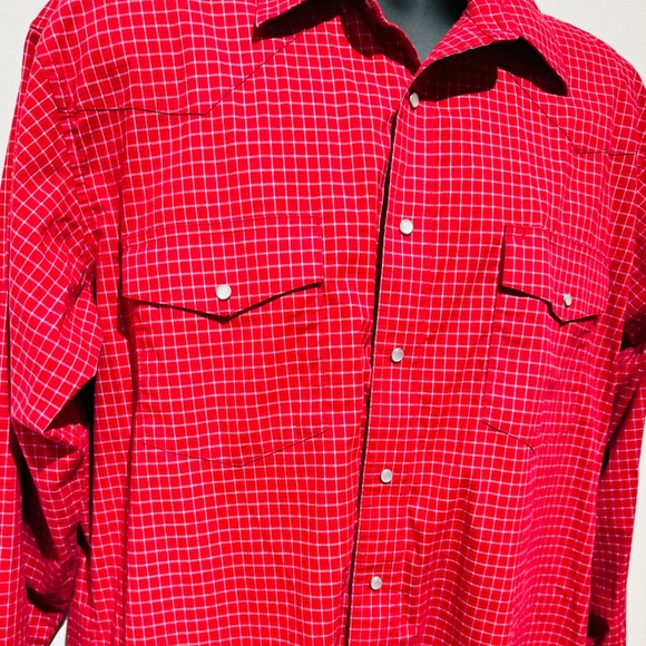 Vintage Wrangler Red Plaid Western Pearl Snap Long Sleeve Shirt - Picture 3 of 6